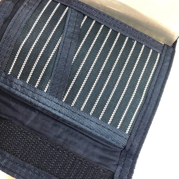 VTG 80'S Blue White Stripe Nylon Tri Fold Wallet NOS - Picture 3 of 5